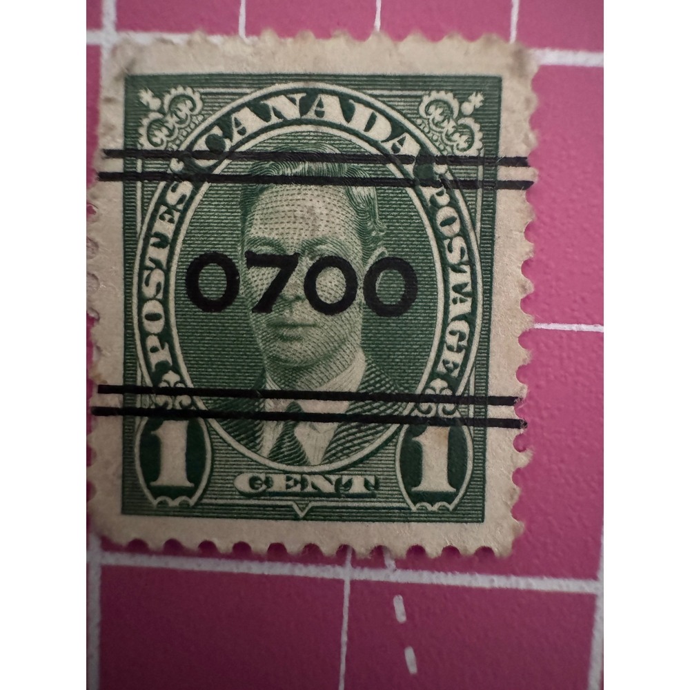 Canada Postage 1 Cent Green King George V Admiral Stamp 0700 Precancel Vintage